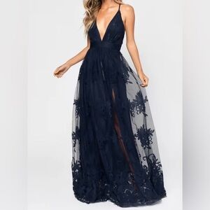 Luxxel Flowy Navy Floral Print Maxi Dress